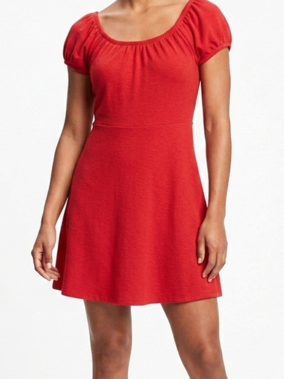 Express Red Scoop-Neck Fit & Flare Dress